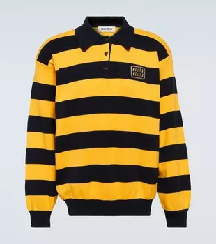 Полосатый хлопковый поло-свитер Miu Miu, Blu + Giallo