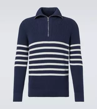 Полосатый хлопковый полузастёгивающийся свитер Brunello Cucinelli, Navy White