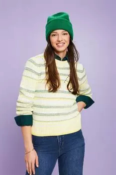 Полосатый хлопковый свитер Esprit, зеленый