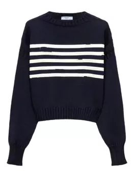 Полосатый хлопковый свитер Prada, синий