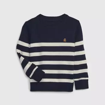 Полосатый хлопковый свитер с вышивкой Gap, синий