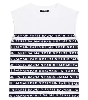 Полосатый хлопковый топ Balmain Kids, белый