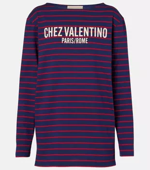 Полосатый хлопковый топ Chez Valentino, gulf Blue/Carminio
