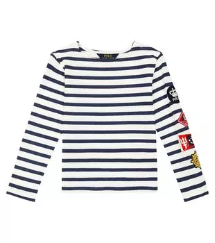 Полосатый хлопковый топ Polo Ralph Lauren Kids, синий