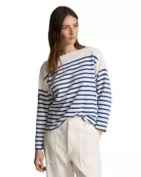 Полосатый хлопковый топ Ralph Lauren, белый