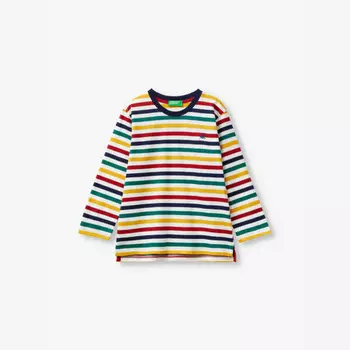 Полосатый хлопковый топ с длинными рукавами и вышитым логотипом, возраст 18 месяцев - 6 лет Benetton, мультиколор