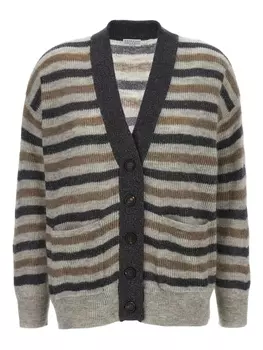 Полосатый кардиган Brunello Cucinelli, серый