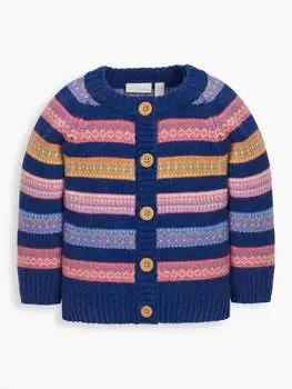 Полосатый кардиган Fair Isle для девочек в темно-синем цвете JoJo Maman Bebe