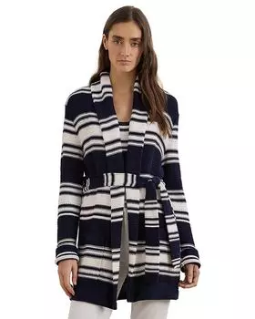 Полосатый кардиган из хлопковой смеси с поясом Ralph Lauren, синий