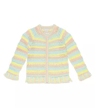 Полосатый кардиган крючком из хлопка Stella McCartney Kids, разноцветный