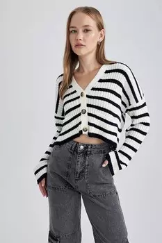 Полосатый кардиган Ripsen Defacto, черный