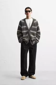 Полосатый кардиган с эффектом потертости ZARA, цвет brown vigore