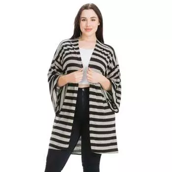 Полосатый кардиган с рукавами в стиле кимоно FASHNZFAB, черный/серый