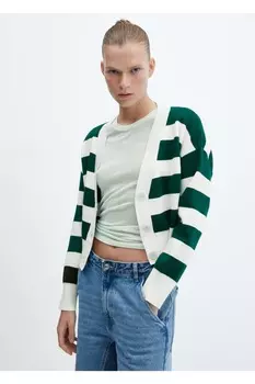 Полосатый кардиган с V-образным вырезом Mango, зеленый