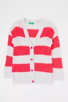 Полосатый кардиган с заостренным воротником United Colors Of Benetton, белый