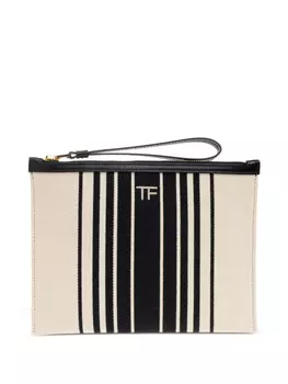 Полосатый клатч TOM FORD из холста, нейтральный