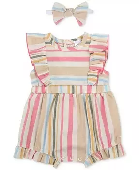 Полосатый комбинезон для маленьких девочек и повязка на голову, комплект из 2 предметов Baby Essentials, мультиколор