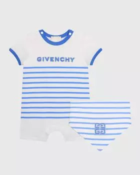 Полосатый комбинезон с вышивкой 4G для мальчика, размер 1–18 м Givenchy, цвет Blue