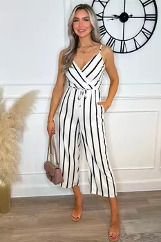 Полосатый комбинезон с завязками на талии Ax Paris, бежевый