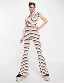 Полосатый комбинезон в рубчик с каплевидным вырезом ASOS DESIGN