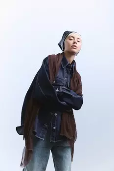 Полосатый комбинированный шарф ZARA, коричневый