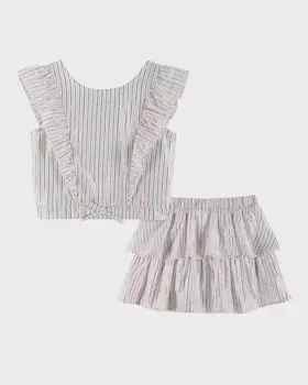 Полосатый комплект из топа и юбки с люрексом для девочек, размеры 2–6X Andy & Evan, цвет White