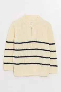 Полосатый короткий пуловер на молнии Lc Waikiki, белый