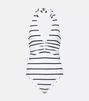 Полосатый купальник core u-bar с вырезом халтер Heidi Klein, синий