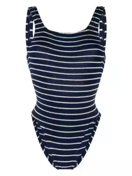 Полосатый купальник с квадратным вырезом Hunza G, синий