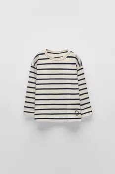 Полосатый лонгслив ZARA, темно-синий