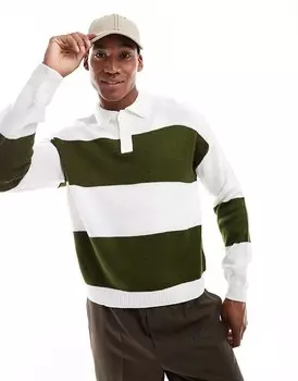Полосатый мешковатый джемпер свободного кроя ASOS DESIGN цвета хаки и белого цвета