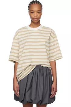 Полосатый мешковатый хлопковый футболка Marni, цвет taupe