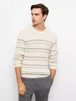Полосатый мужской свитер с круглым вырезом и длинными рукавами LCW Casual