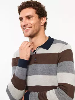 Полосатый мужской трикотажный свитер с воротником поло и длинными рукавами LCWAIKIKI Classic
