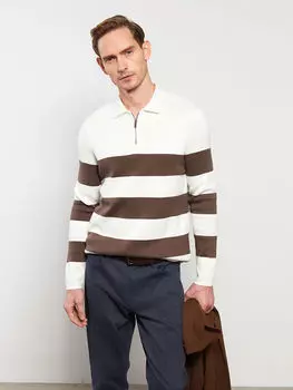 Полосатый мужской трикотажный свитер с воротником поло и длинными рукавами LCWAIKIKI Classic