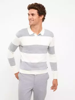 Полосатый мужской трикотажный свитер с воротником поло и длинными рукавами Southblue