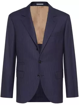 Полосатый пиджак из вирджинской шерсти Brunello Cucinelli, синий