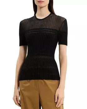 Полосатый полупрозрачный свитшот Theory, черный