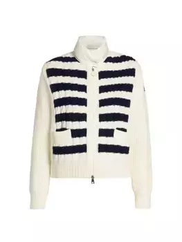 Полосатый пуховый кардиган Moncler, белый