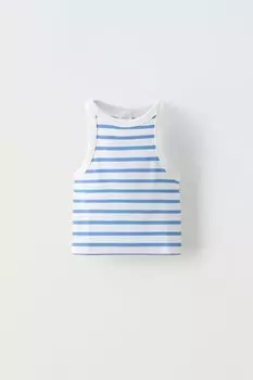 Полосатый ребрешковый топ ZARA, синий