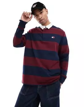 Полосатый регбийный топ в темно-синем и бордовом цветах Tommy Jeans