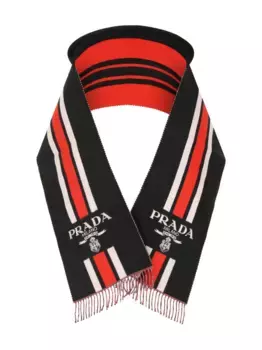 Полосатый шарф с логотипом Prada, черный
