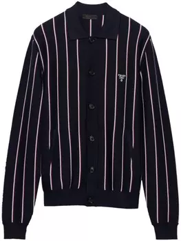 Полосатый шерстяной кардиган Prada, синий