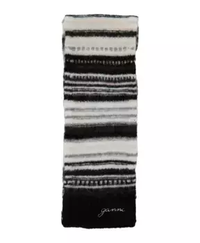 Полосатый шерстяной шарф Ganni, черный