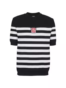 Полосатый шерстяной свитер Balmain, черный