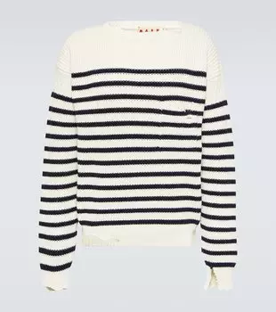 Полосатый шерстяной свитер Marni, белый