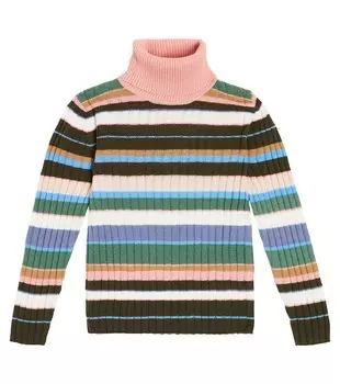 Полосатый шерстяной свитер с высоким воротником Il Gufo, мультиколор
