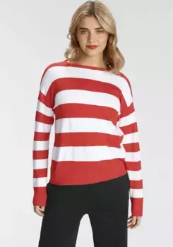 Полосатый свитер AJC с колор-блоками и вырезом-лодочкой, цвет Rotorange-Wei