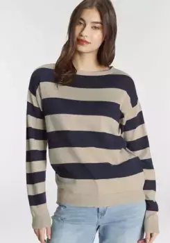 Полосатый свитер AJC с колор-блоками и вырезом-лодочкой, кремовый