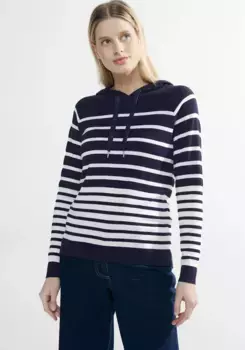 Полосатый свитер Cecil с капюшоном, синий